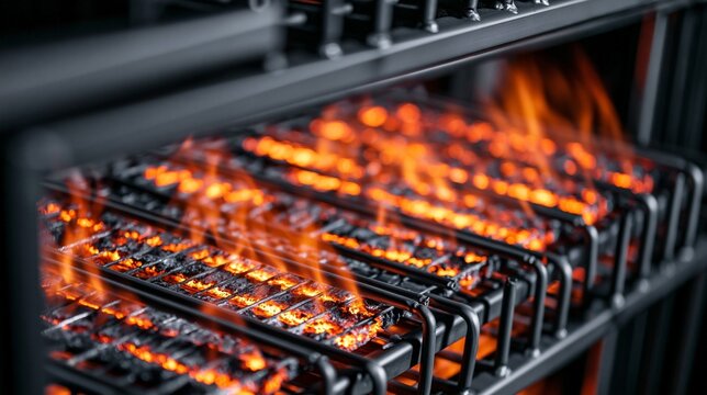 Controlled tempering process visible in medium shot where parts on racks are gently heated in the furnace line to improve ductility and reduce brittleness after quenching.