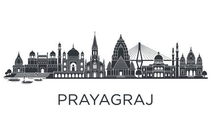 Fototapeta premium Prayagraj Skyline Silhouette with Temples and Bridges, India Travel
