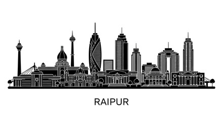 Obraz premium Raipur Cityscape Silhouette, Indian Architecture, Modern Buildings, Landmark Skyline
