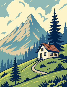 Beautiful Nature Art Illustration Showcasing Peaceful Scenic Landscape And Greenery Today