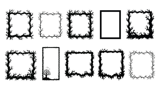 Set of black tree branch frames