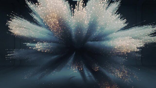 Particle and smoke effect rising from spark column in studio, forming torus and erupting for test