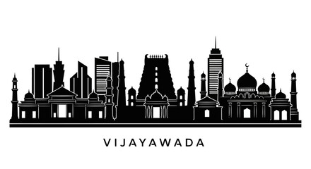 Obraz premium Vijayawada City Skyline Silhouette - Iconic Indian Landmarks