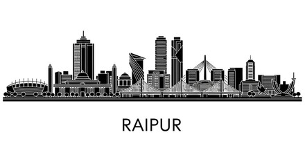 Obraz premium Raipur Skyline Silhouette - Modern Architecture Cityscape Black and White