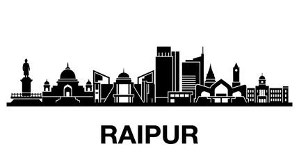 Obraz premium Raipur Skyline Silhouette: Chhattisgarh Capital City Landmark Vector Art