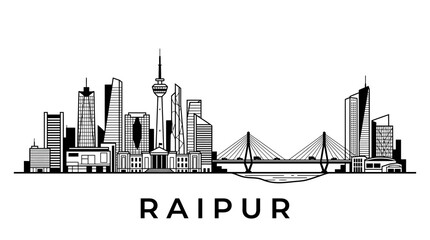Obraz premium Raipur Skyline Silhouette: Modern Cityscape and Bridge - Vector Illustration