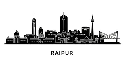 Obraz premium Raipur Skyline Silhouette Vector | Modern Cityscape of Raipur India