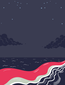 Minimalist Ocean Wave Scene Illustration Showcasing Peaceful Coastal Natural Beauty Today