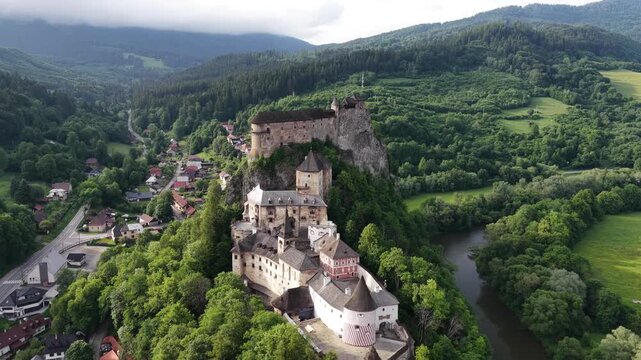 Aerial view of Oravsky Hrad Castle, Oravsky Podzamok, Slovakia
