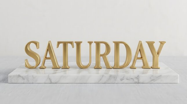 Gold Saturday sign, day of week, wooden letters, marble base, decorative display