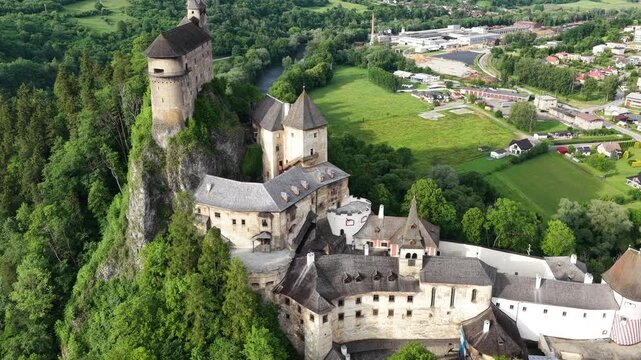 Aerial view of Oravsky Hrad Castle, Oravsky Podzamok, Slovakia
