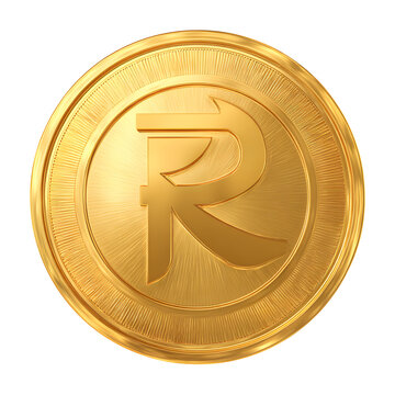 Shiny golden coin featuring the rand currency symbol rendered in high detail on transparent background