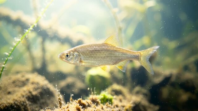 golden shiner fish underwater close up in great lakes north america morning light video