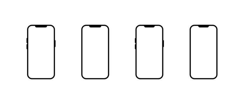 Smartphone mockup icon set. Mobile phone front view with display notch symbol