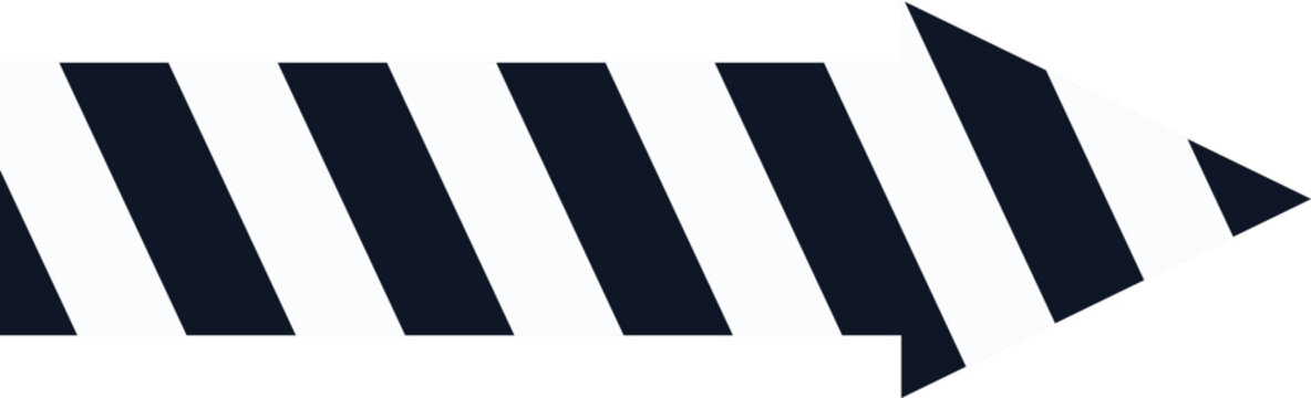 Black and white diagonal striped arrow pointing right on white background with clean copy space