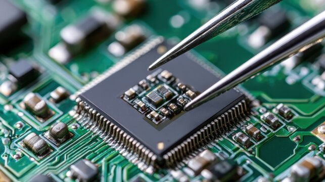 Close up of computer chip and circuit board
