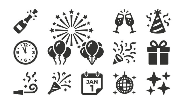 New year celebration icons set