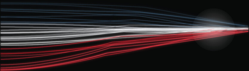 Abstract glowing red white blue light trails on black backdrop vector illustratio © MdAbdur