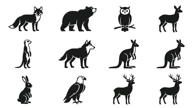 Collection of various wild animal silhouettes.