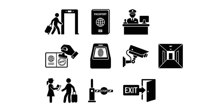 Airport Security Check Icons Set.