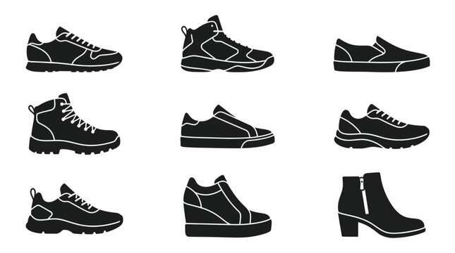 Collection of various black shoes.