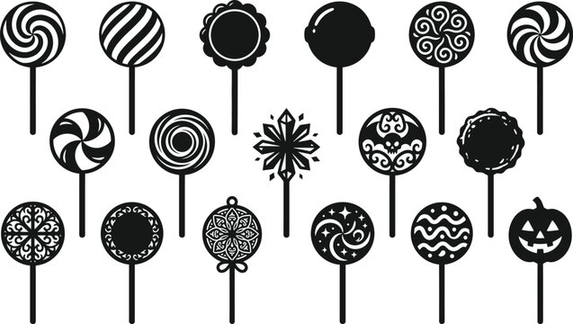 Halloween vector bundle black white lollipop collection for spooky designs festive celebrations