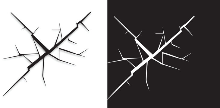 Set of black crack and hole designs with lightning strike icons for graphic design elements vector 