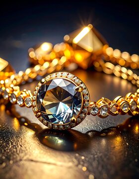 Luxurious gold jewelry with large diamond.
