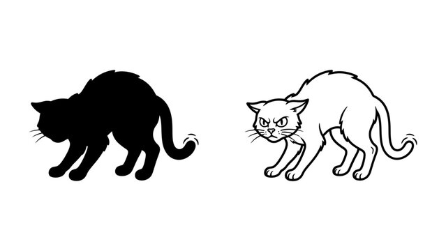 Silhouette and Outline of an Angry Cat