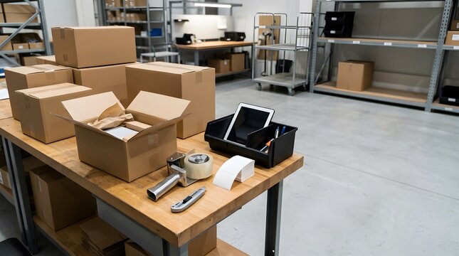 warehouse return goods inspection workstation with digital inventory management and ecommerce reverse logistics packaging process