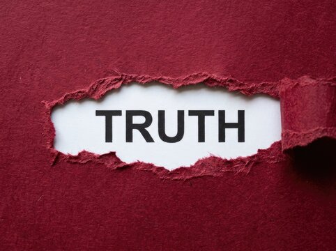 Deep red paper torn revealing "TRUTH" text, honesty revealed Concept