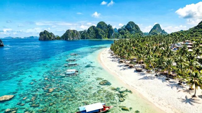 tropical coastline aerial view of las cabanas beach palawan
