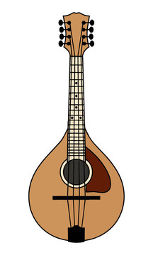 Simple black outline of an acoustic mandolin with clean minimalist lines isolated on a white background musical instrument concept