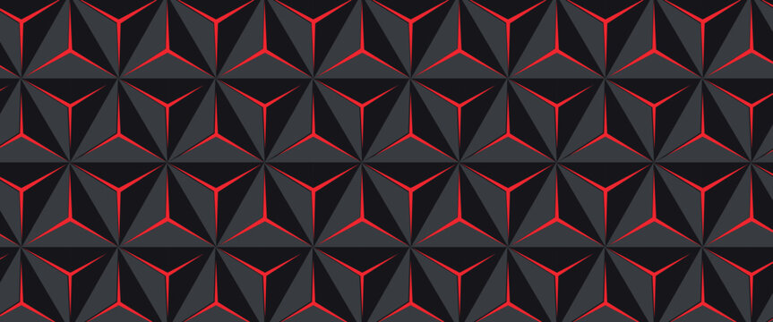 Dark hexagon abstract technology background with bright red flashes below the hexagon. Vector hexagon abstract technology background.