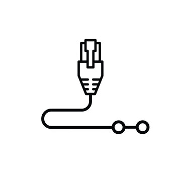 Isolated ethernet cable plug with simple line connection, digital network technology icon