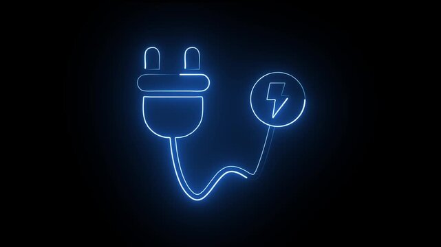 Neon power icon animation in black in black background. Neon animation on power icon.