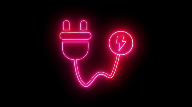 Neon power icon animation in black in black background. Neon animation on power icon.