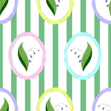 Seamless pattern with bluebells in striped background