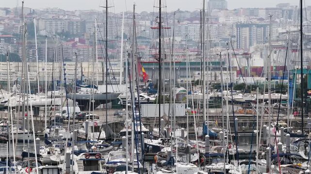 Aerial View of the Real Club N&aacute;utico Marina Slips and Floating Pontoons in the R&iacute;a de Vigo Estuary