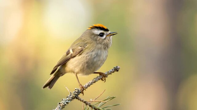 golden crowned kinglet close up in rocky mountain national park usa morning light video