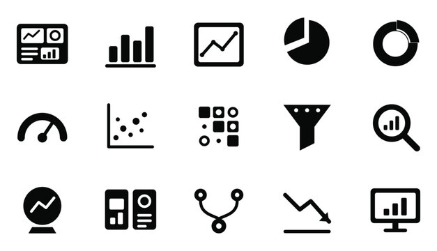Data analytics statistics chart graph icon set vector