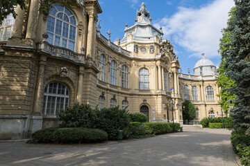 Fototapeta premium Historic Vajdahunyad Castle facade in Budapest City Park, Hungary