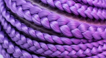 Obraz premium Close-up view of intricate braided hair in various shades of vibrant violet and soft lavender, showcasing detailed texture and silkiness, silky, cosmetics, detailed