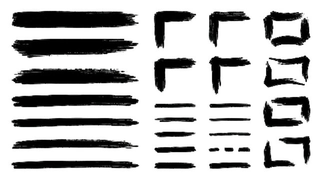 Black ink brush stroke border elements vector collection