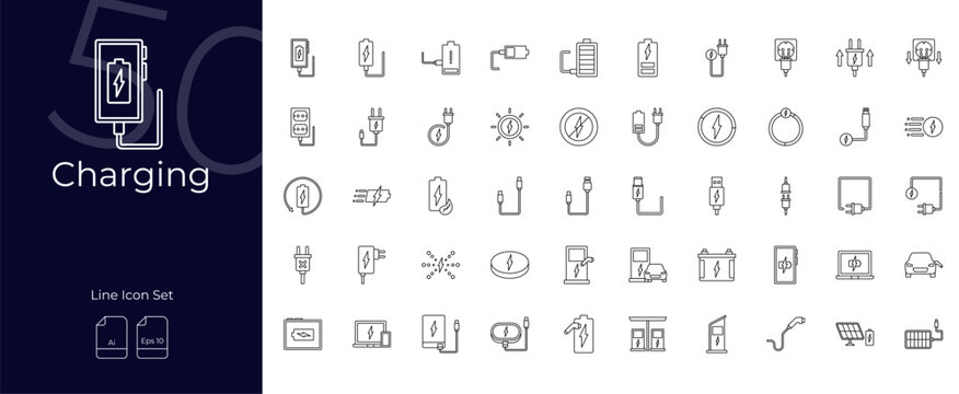 Charging Line Editable Icons set
