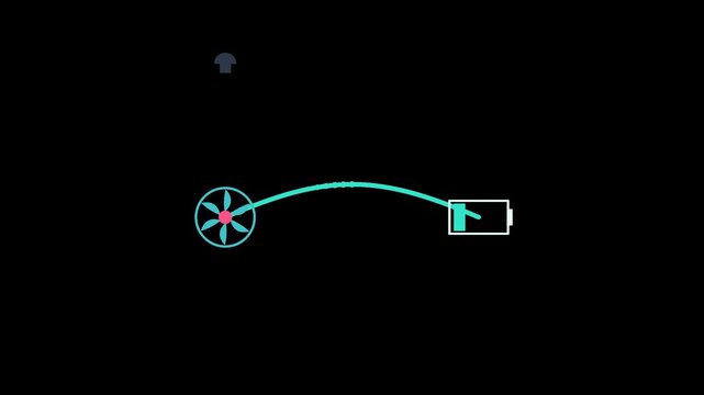 Wind Energy Conversion Concept Graphic Showing a Turbine Charging a Battery Symbolizing Renewable Power Generation and Sustainable Technology