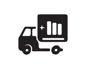 Naklejka premium A simple black and white icon of a delivery truck with a box
