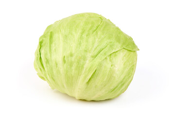 Fototapeta premium Fresh Green Iceberg Lettuce Head on White Background