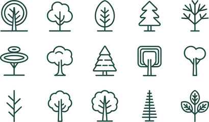Christmas tree silhouettes collection set isolated on white background for winter holiday decorations festive greeting cards and celebration graphic design vector illustrations © Md