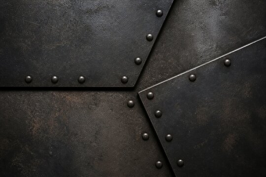 Riveted metal plates forming textured industrial metal surface